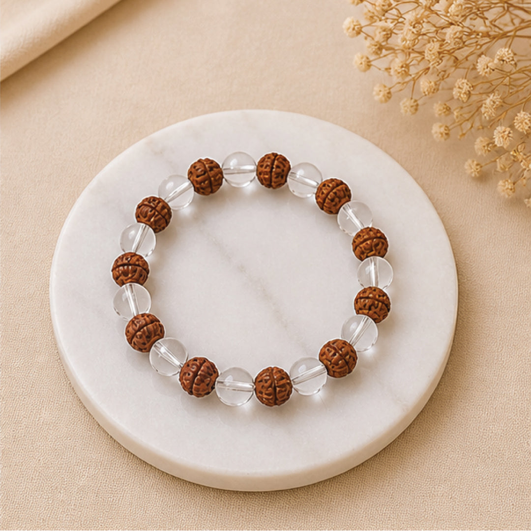 Rudraksh& Clear Quartz Bracelet