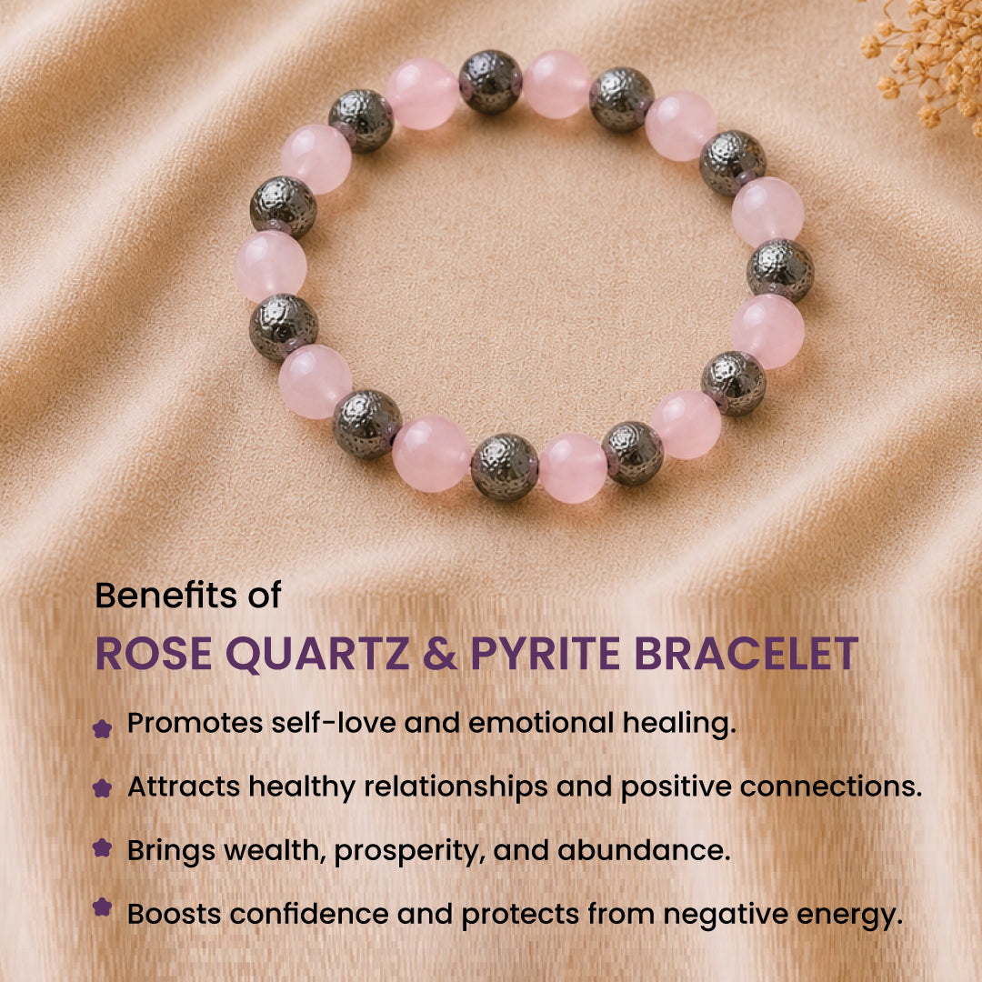 Rose Quartz & Pyrite Bracelet – Love and Money Alignment | Manifestation Crystal Jewelry
