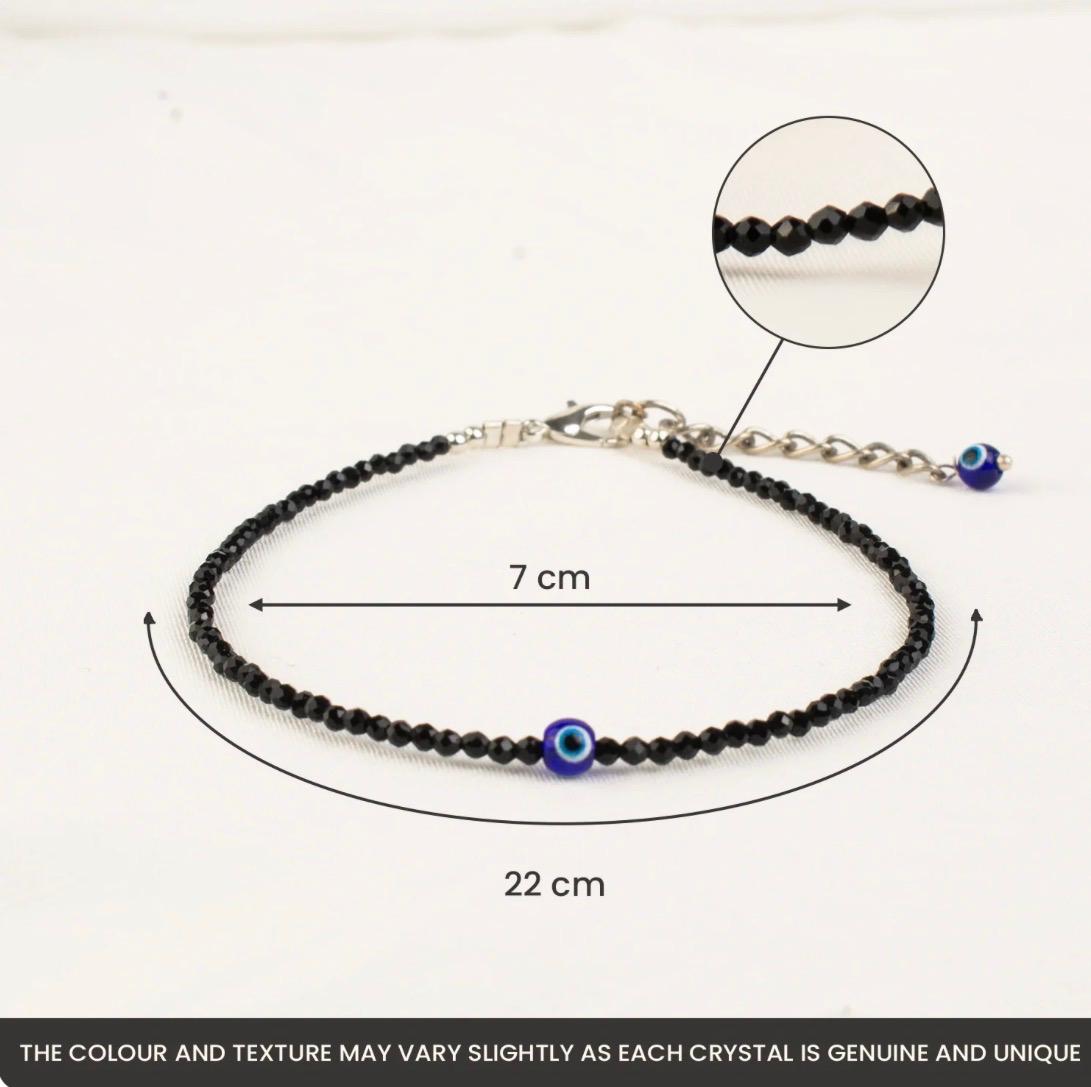 Black Tourmaline Anklet with Evil Eye Charm