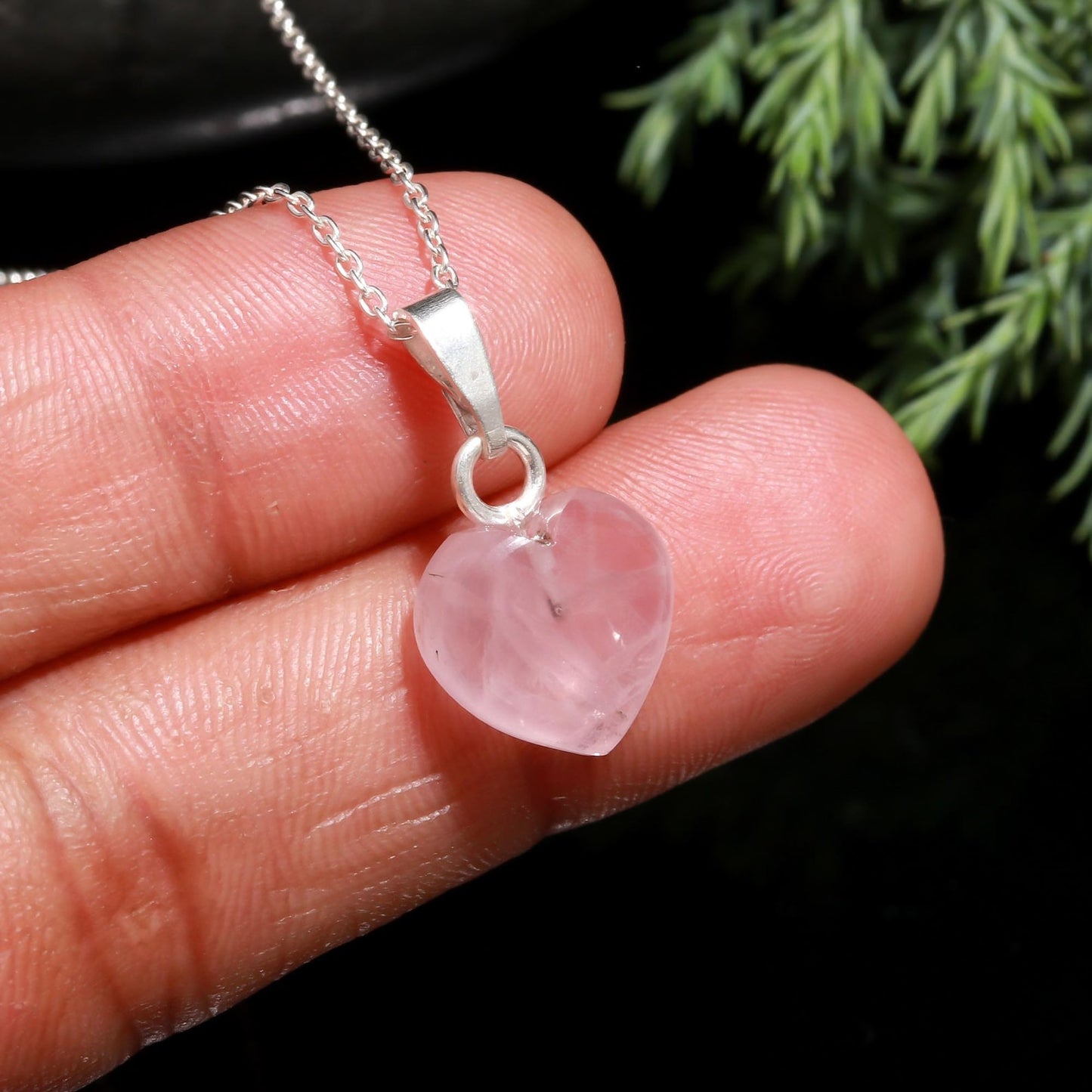 Rose Quartz Heart Pendant: 925 Silver Handmade Jewelry