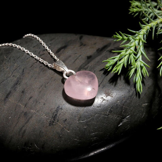 Rose Quartz Heart Pendant: 925 Silver Handmade Jewelry