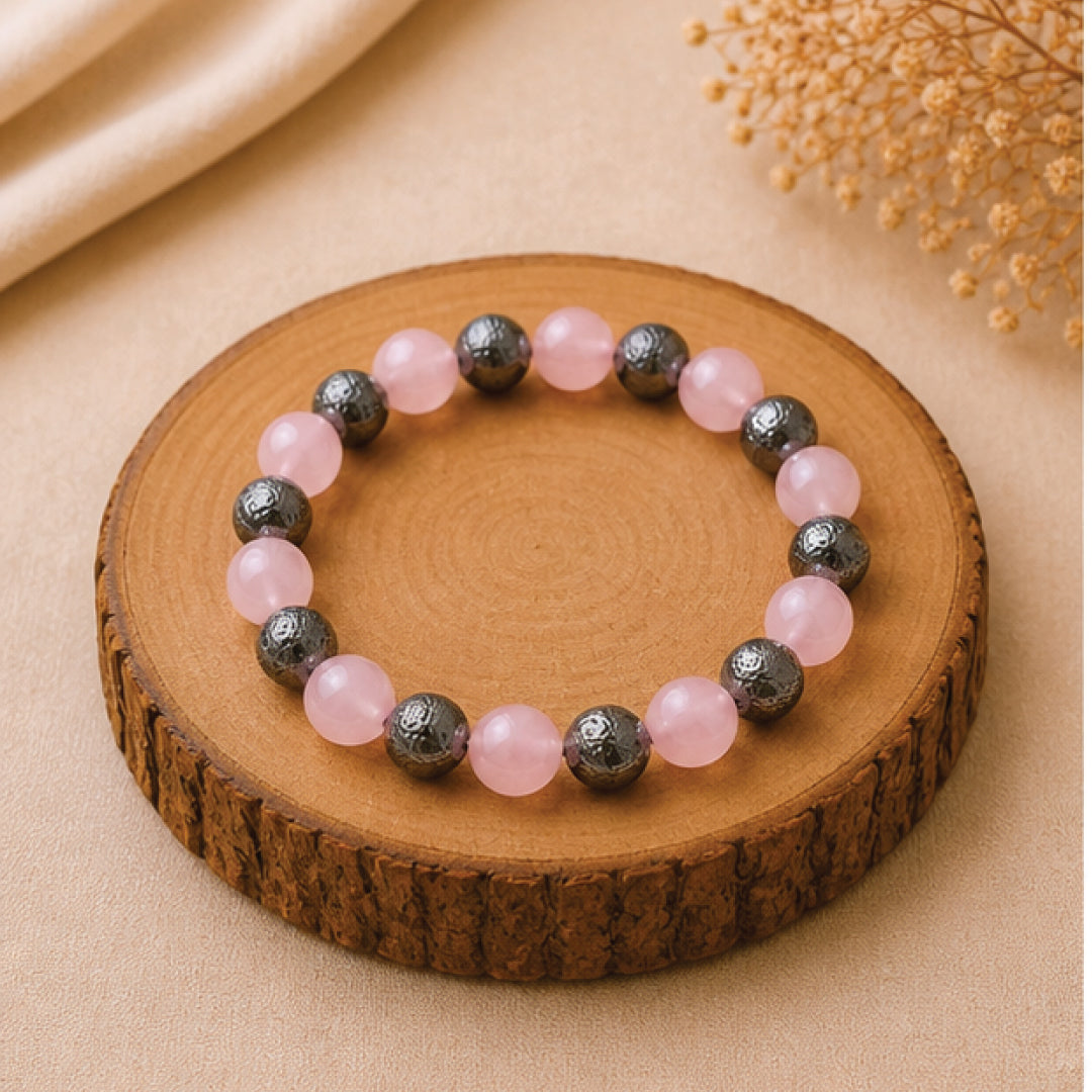 Rose Quartz & Pyrite Bracelet – Love and Money Alignment | Manifestation Crystal Jewelry