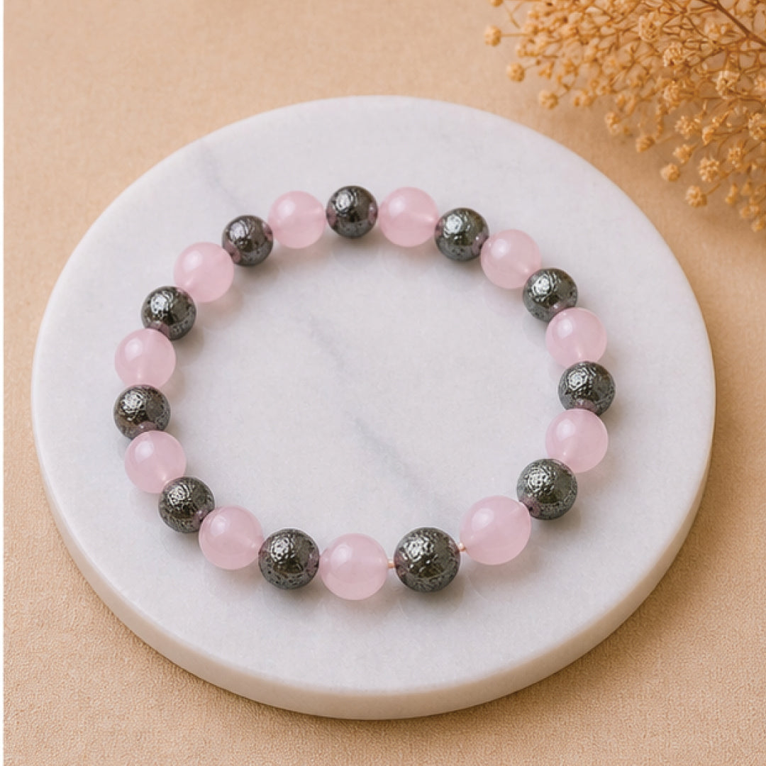 Rose Quartz & Pyrite Bracelet – Love and Money Alignment | Manifestation Crystal Jewelry