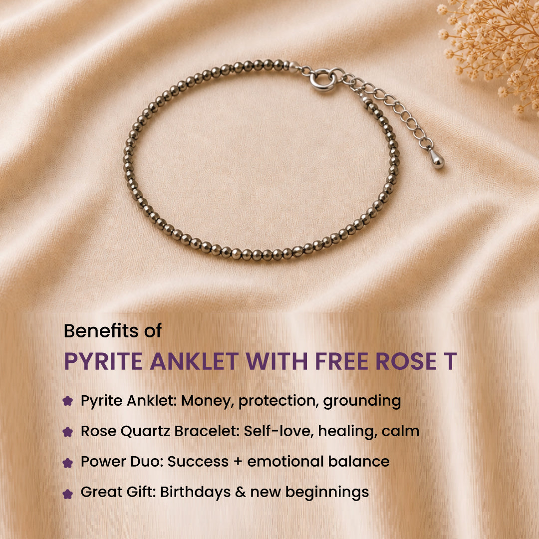 Pyrite Anklet with FREE Rose Quartz Chips Bracelet