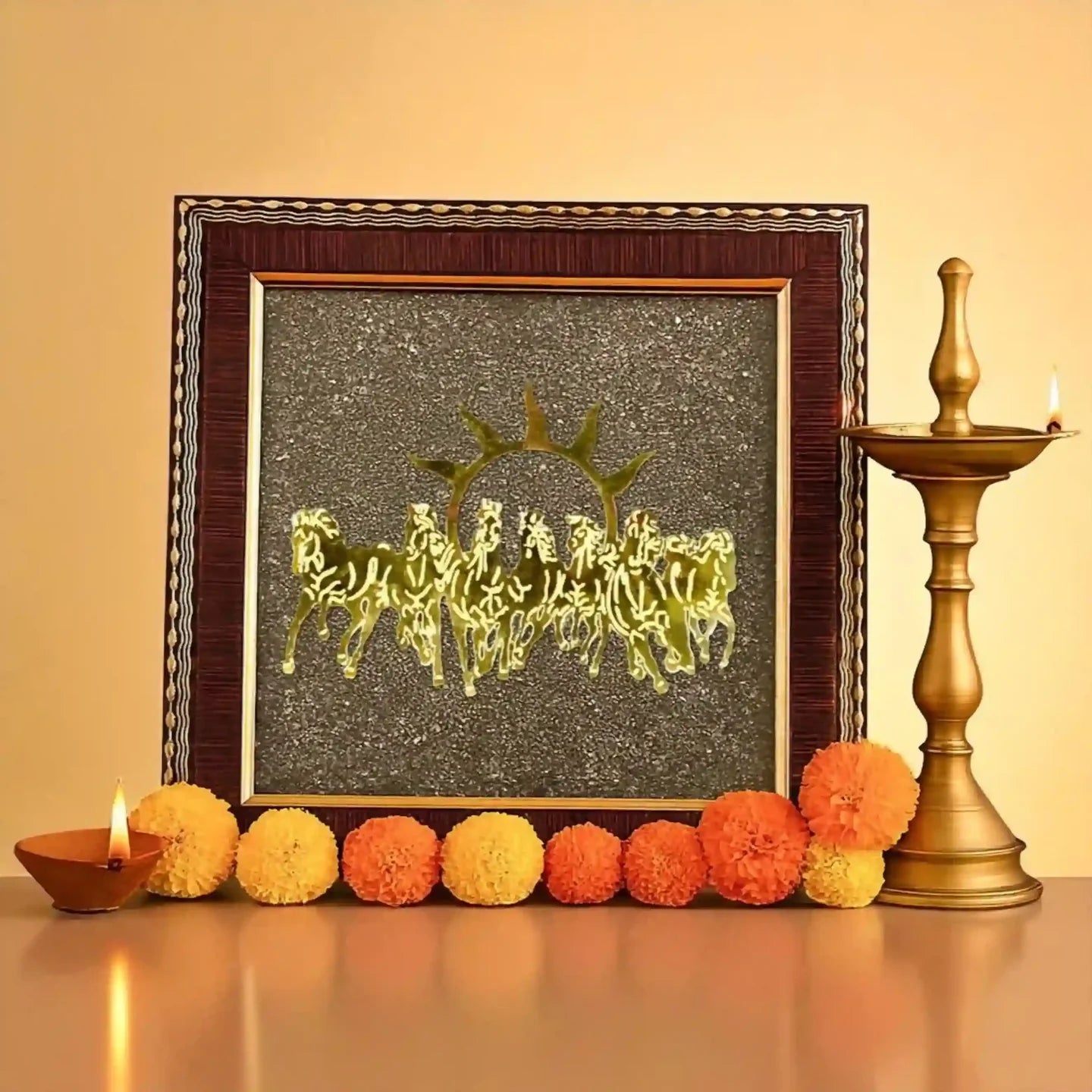7 Horses on Raw Pyrite Frame