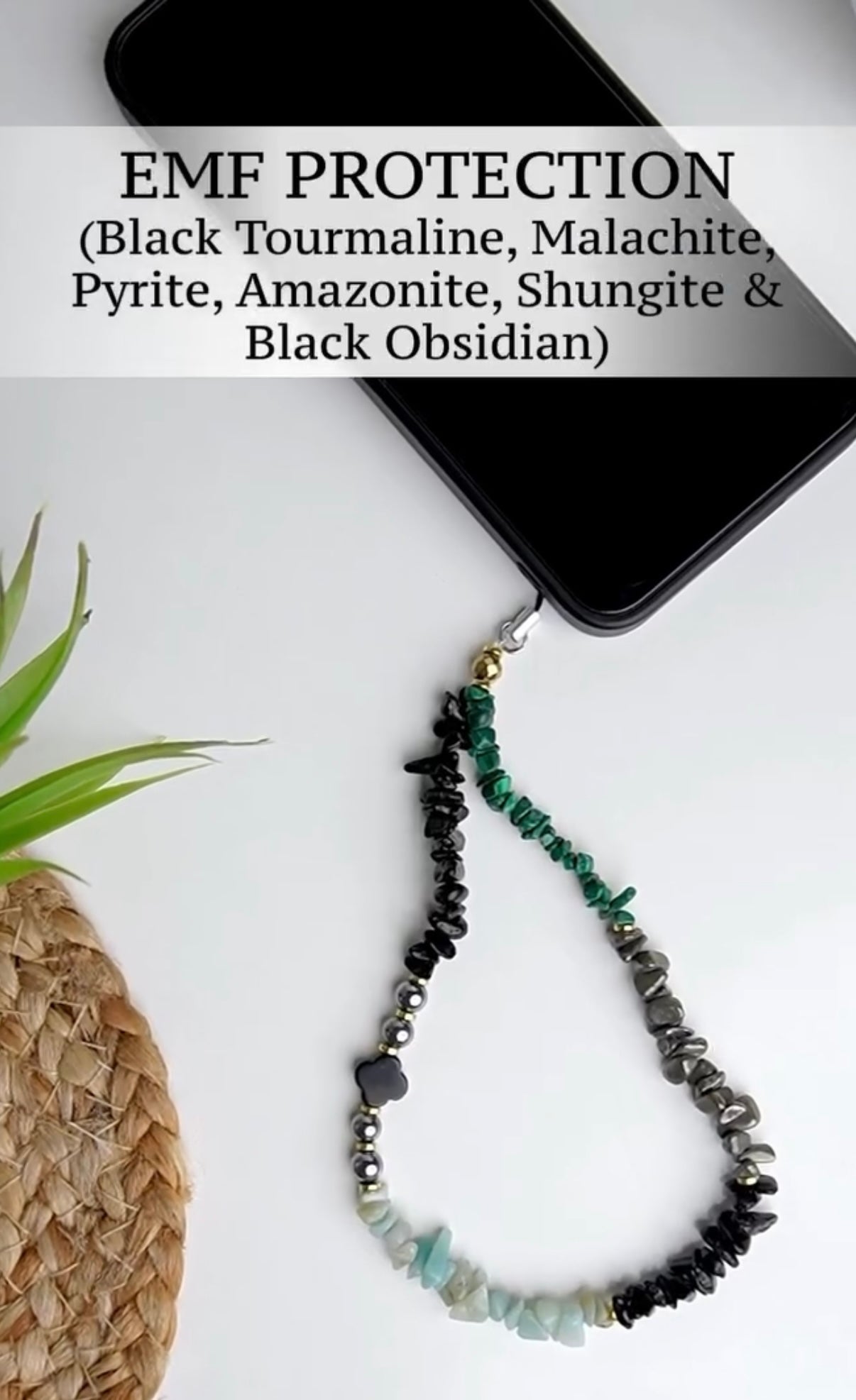 EMF protection- Black tourmaline, Malachite, pyrite, Amazonite, Shungite & Black Obsidian