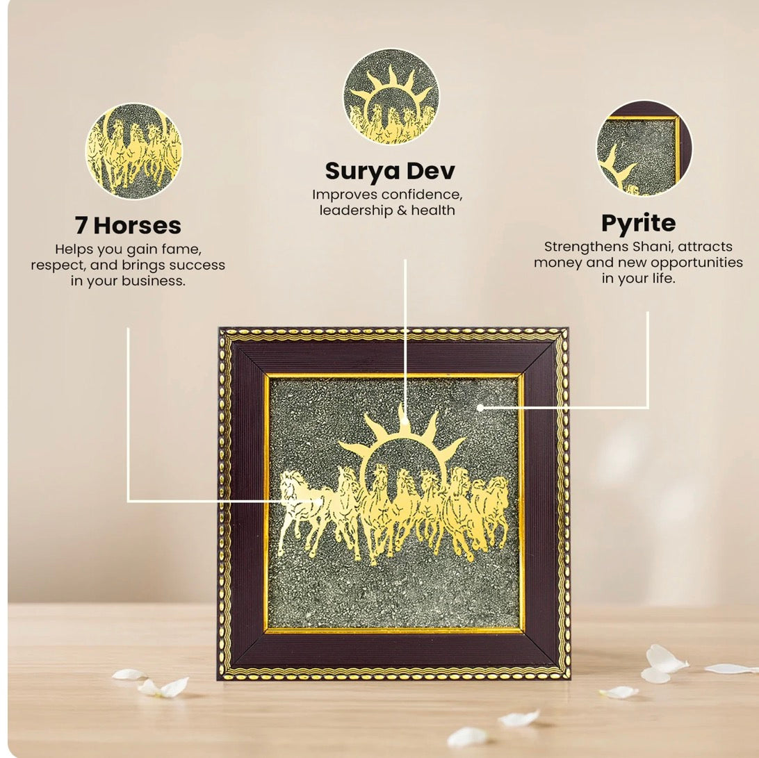Vastu Prosperity combo- 7 horses frame+ Pyrite Turtle