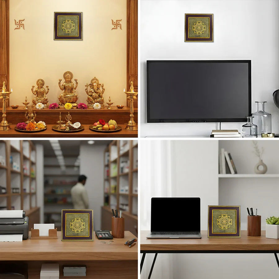 Shree Yantra on Raw Pyrite Frame