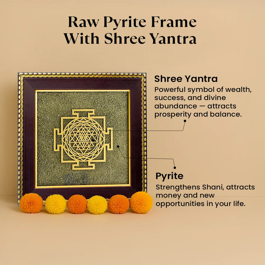 Shree Yantra on Raw Pyrite Frame