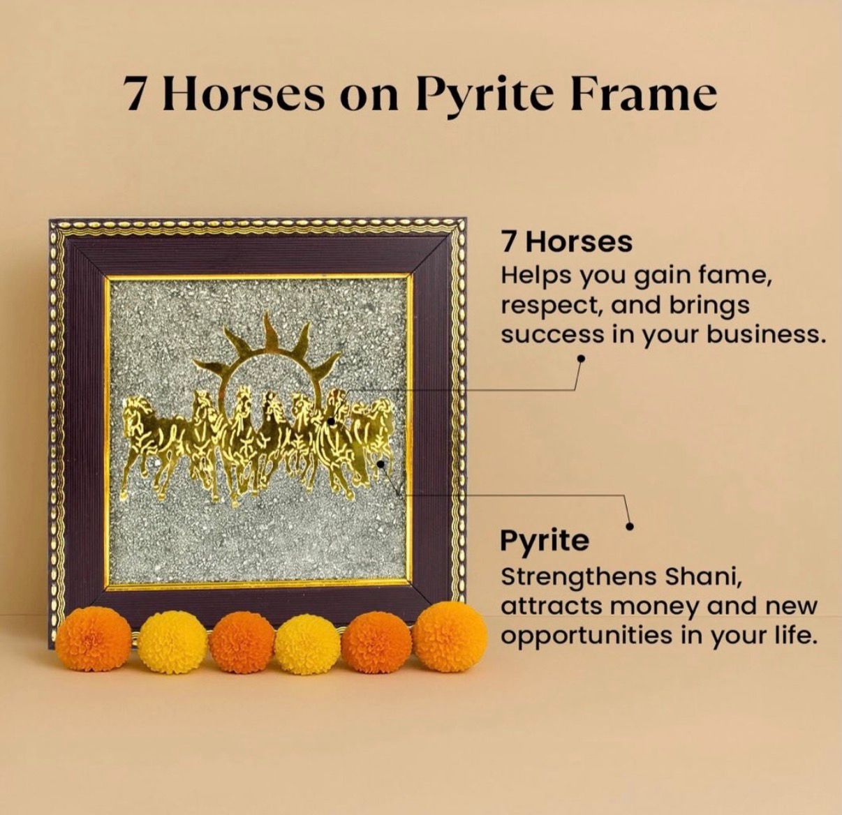 7 Horses on Raw Pyrite Frame