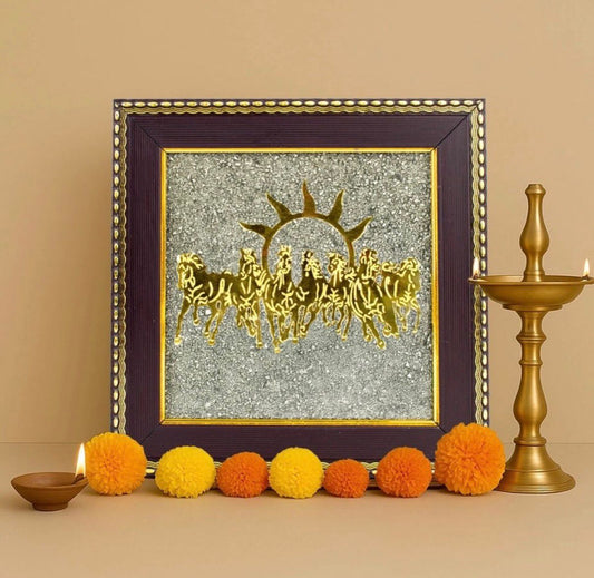 7 Horses on Raw Pyrite Frame