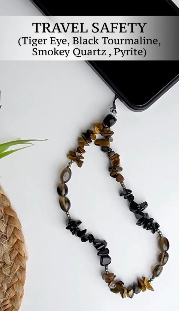 Travel Safety- Tiger eye, Black Tourmaline, Smoky Quartz & Pyrite