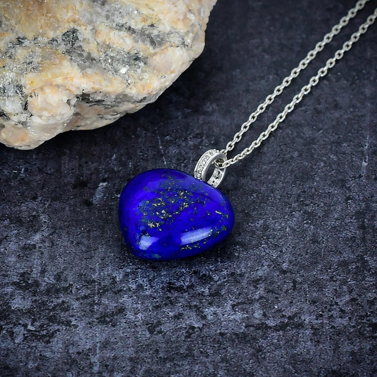 Lapiz Lazuli Heart Shaped Pendant- 925 silver